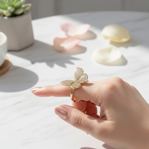 CZ anelli in resina placcata oro rosa regolabili alla moda apertura intarsio forma numero - Product Image 3