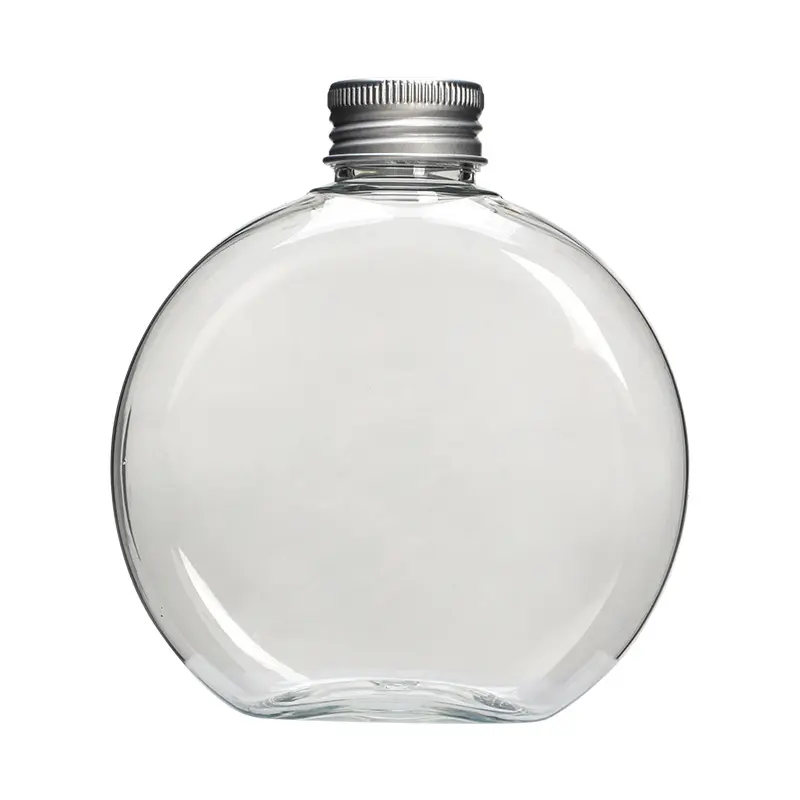 Customized Hot Sale 300ml Transparent Round PET plastic bottle for Handmade Juice Beverage Milk Shake Packing with Aluminum Cap
