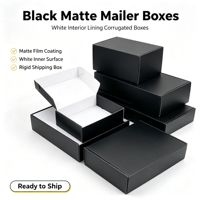 Boîte d'expédition noire laminée, couleur unie premium minimaliste, emballage d'expédition extra-résistant et épaissi
