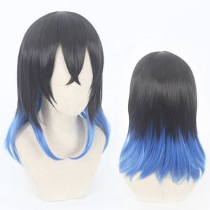 Peluca de <span class=keywords><strong>Cosplay</strong></span> de Demon Slayer, Hashibira <span class=keywords><strong>Inosuke</strong></span>, Negra y Azul, Corta de 35 cm, Sintética, Resistente al Calor, <span class=keywords><strong>Anime</strong></span> - Product Image 3