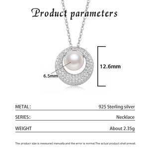 <b>Copper</b> Double Row Pave CZ Open Circle Freshwater Pearl Pendant Necklace Halo Round Elegant Jewelry for Women - Product Image 6