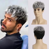 Perruque Homme Tendance Européenne et Américaine, Courte, Couleurs Mixtes, Style Texturé, Volumineuse, Cheveux Raides, Élégante, Moelleuse, en Fibre Synthétique