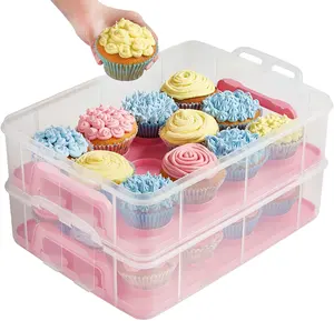 Portador grande de 24 cupcakes, soporte para tartas de 2 niveles, apilable y para almacenar tartas