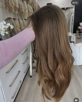 Perruque Lace Front Longue Châtain Clair Ondulée Naturelle Cheveux Humains Vierges Petite Dentelle HD Transparente Invisible Sans Colle Pour Usage Quotidien