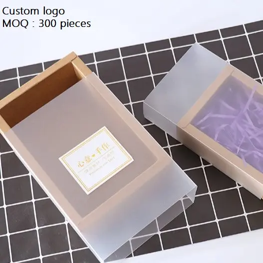 Auf Lager benutzer definierte große Kraft papier Geschenk box mit klarem PVC-Fenster transparent gefrostet Papier Verpackung Geschenk Schublade Box