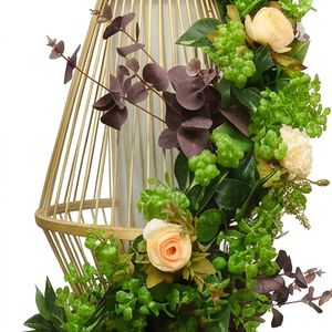 Artificial Hanging Floral Basket with Greenery Vine Decorative Metal Frame Planter for Home Garden <b>Wall</b> Decor - Product Image 4