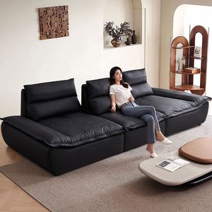 Zayshine - Juego de Sofás Modulares de Cuero Negro de Lujo Moderno Italiano para Sala de Estar, Sofá Funcional de 3 Plazas con Profundidad de Asiento Ajustable para Villa - Product Image 4