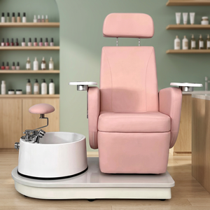 Fauteuil de pédicure inclinable rose avec baignoire sans tuyauterie et massage chauffant pour salon de manucure - Product Image 1