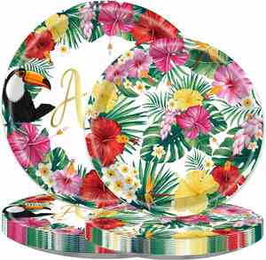 Hawaiian Party Supplies <b>Disposable</b> 12.5 X 10.5 Inch Oval Paper <b>Plates</b> for Luau Decorations - Product Image 1