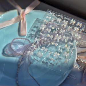 Autocollant pour ongles en ruban de soie rose argenté 5D, nœud papillon, ruban de soie en relief, auto-adhésif, Y2K, décalcomanie pour ongles, décoration - Product Image 6