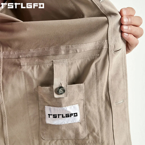 Oem Odm <b>Suede</b> Field <b>Jacket</b> <b>Men</b> Taupe Stand Collar Four Pocket Windbreaker Streetwear Outerwear Manufacturers Bulk - Product Image 3
