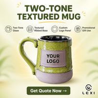 Mug à café en céramique émaillée bicolore, base texturée côtelée, panneau pour logo personnalisé, intérieur argenté, cadeau promotionnel, vente en gros