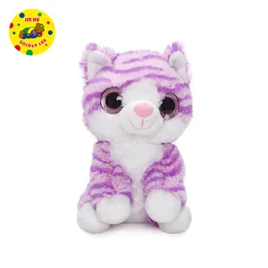 Stuffed Soft Animal Plush Sitting Purple Big Eyes Cat Toy