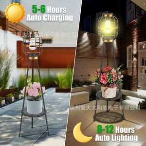 Solar Garden <b>Light</b> With Flower Pot Stand Outdoor <b>LED</b> Lamp Water Resistant Free Standing Mono Si Solar Cell - Product Image 3