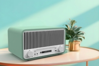 Haut-parleur encastrable rétro vert mini Hi-Fi pour une puissance de 50 W, compatible AirPlay, FM/USB/SD, avec télécommande, idéal pour les activités de plein air