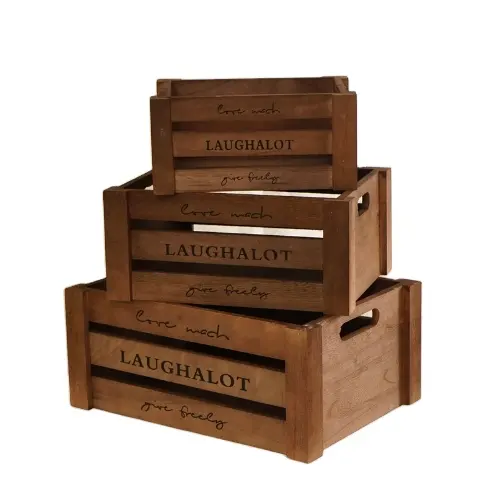 Caja de almacenamiento de madera maciza de gran oferta, cajas de madera, caja decorativa de exhibición de supermercado rústica