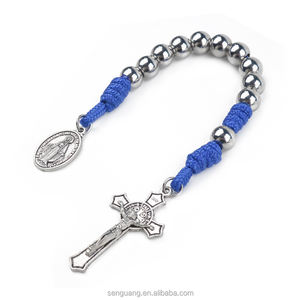 스테인레스 스틸 8MM 비즈 블루 Paracord 묵주 색상 페이드 기적 메달 Tenner 묵주 Chaplet - Product Image 4