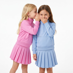 Ensemble de tennis pour filles : Sweat-shirt demi-zip en polyester, jupe plissée, respirant et à séchage rapide – Pack tenue de sport scolaire pour enfants - Product Image 2