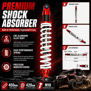 Amortisseur de moto avec distance entre les trous de 420 mm et amortissement réglable pour moto tout-terrain, VTT, UTV, karting et scooter de 90 cc à 250 cc - Product Image 2