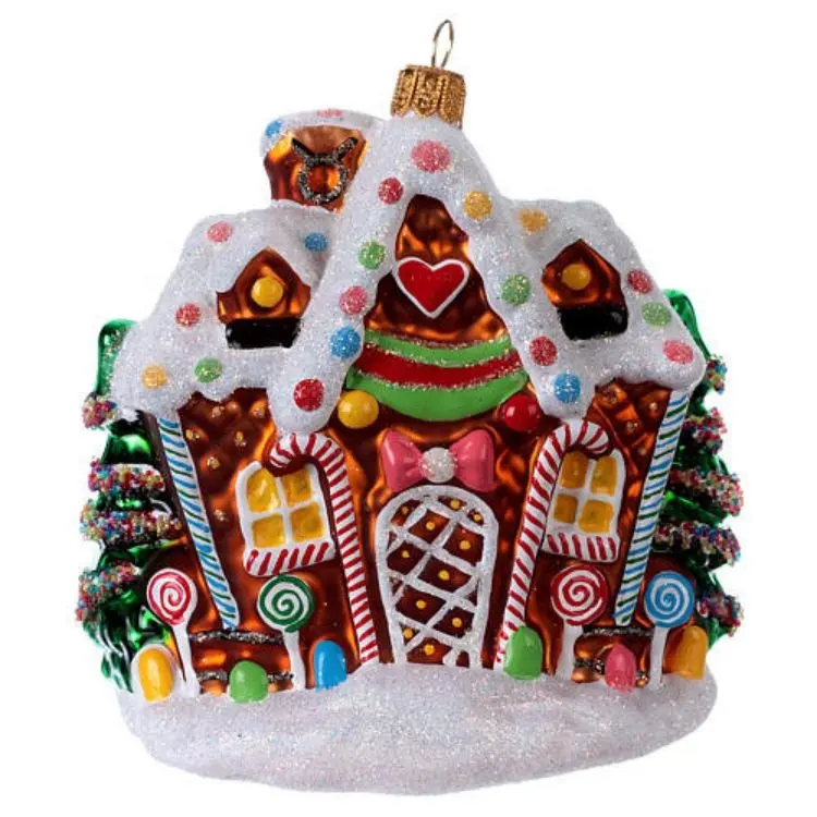 Fábrica al por mayor de Navidad adornos de cristal de Casa de pan de jengibre forma adornos