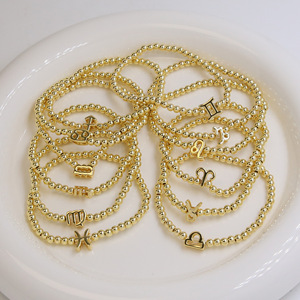 새로운 18K 금도금 황동 4mm 비즈 팔찌 조절 가능한 참 장식 12궁도 팔찌 생일 선물용 - Product Image 6
