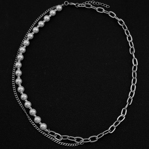 Simple Light Luxury <b>Titanium</b> Steel Spliced Pearl <b>Chain</b> Necklace Silver Plated Popular Men's Necklaces Fashion Jewelry Wholesale - Product Image 5