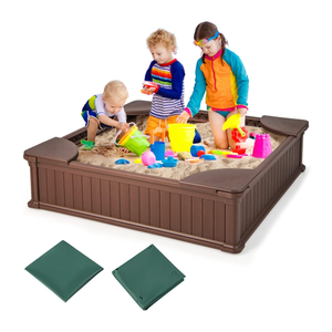 Meilleure vente <span class=keywords><strong>Bac</strong></span> à <span class=keywords><strong>sable</strong></span> <span class=keywords><strong>carré</strong></span> en plastique HDPE 4 places avec base et couvercle pour enfants - Product Image 1
