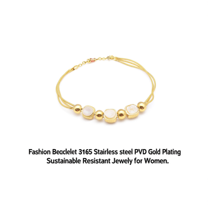 Fashion <b>Beaded</b> <b>Bracelet</b> 316L Stainless Steel PVD <b>Gold</b> Plating Sustainable Resistant Jewelry for Women - Product Image 2