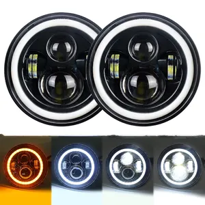 Lampu Sorot Tinggi Rendah 50W 7 "Inci Lampu Depan Led Bulat dengan Mata Malaikat DRL Lampu Belok untuk Jeep Wrangler CJ TJ JK