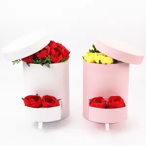 Wholesale Round Cuddle Bucket Drawer Flower Box Valentine Paper Bucket With Drawer Boxes For Flowers Mother's Day Gift Box