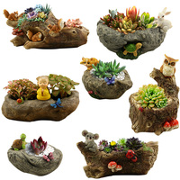 Personnalité créative animal cactus plante succulente pot jardin bois souche pierre micro paysage résine pot de fleurs cadeau artisanat