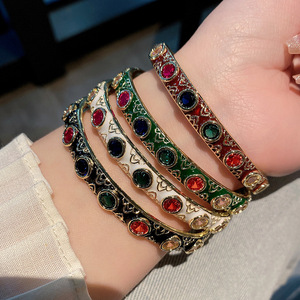 Chinese Style Gold Plated <b>Bracelet</b> Colored Zircon Inlay Women's Party Jewelry Geometric Pattern Auspicious Design - Product Image 4