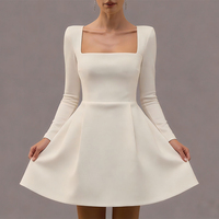 Robe Femme Sexy et Mignonne, Coupe Trapèze, Col Carré, Manches Longues, Ajourée, Tissée, Écologique, Lavable, Modeste, pour Anniversaire et Bureau