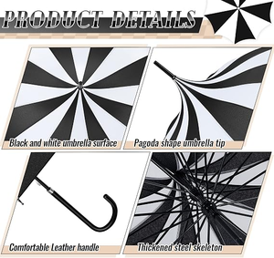 Parapluie pagode Ovida pour femmes, protection UV, parapluie vintage noir et blanc avec long manche, cadeaux de mariage pour femmes - Product Image 2