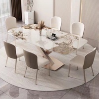Meubles de maison modernes élégants italiens Tables à manger avec 6 chaises Table à manger en pierre frittée brillante
