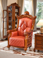 Nouveau fauteuil de salon en cuir véritable de style européen avec roulettes |   Fauteuil individuel en cuir pleine fleur avec pieds en métal pour salons