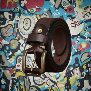 Ceinture en cuir de vachette vintage pour homme – Style denim simple avec boucle à ardillon en cuivre, pour jeunes hommes décontractés - Product Image 2