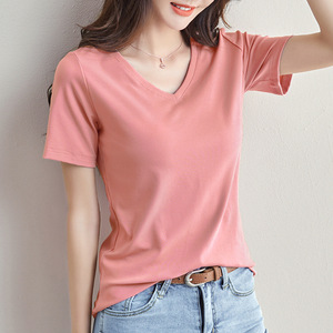 เสื้อยืดคอกว้างแขนสั้นผู้หญิง ผ้าฝ้าย 90.7% สแปนเด็กซ์ 9.3% น้ำหนัก 190 กรัม ทรงปกติ ยืดหยุ่นสูง - Product Image 5
