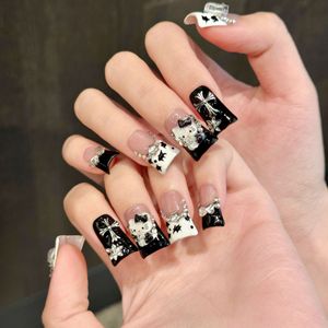 Faux ongles à presser faits main motif chat et canard, 10 pièces, réutilisables et en acrylique, avec colle - Product Image 3