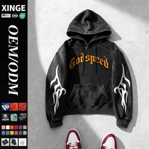 Sweat à capuche d'hiver surdimensionné, coupe carrée et courte, avec logo personnalisé, imprimé graphique numérique, style streetwear rétro, effet délavé et vieilli, épaules tombantes - Product Image 1