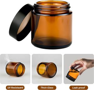 Frascos de Vidrio Transparente o Ámbar Vacíos de 50ml, 100ml, 250ml y 500ml para Velas, con Tapas Metálicas de Aluminio Negro y Dorado, y Serigrafía - Product Image 3