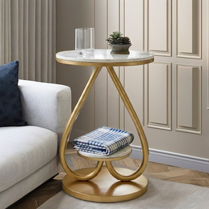 Modern heart shape Round Console <b>Table</b> with <b>Marble</b> <b>Top</b> and Brass Pedestal Base for Living Room Furniture - Product Image 6