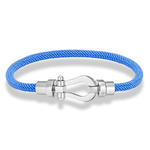 Bracelet en corde tressée avec boucle en fer à cheval en acier inoxydable, 19cm 21cm 23cm, style industriel unisexe, cadeau de bijoux - Product Image 3