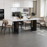 Table à manger rectangulaire en marbre italien avec base en métal, adaptée aux restaurants, appartements, villas et hôtels