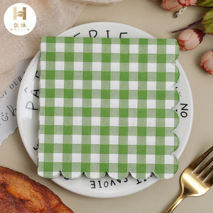 Green Checkered Paper Napkins 25x25cm Three-Layer Disposable Birthday Party Use - Product Image 1
