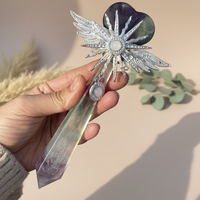 Sceptre en cristal naturel, pointe de cristal, artisanat en cristal, guérison spirituelle, quartz, fluorite, guérison par le reiki, baguette magique, décoration de la maison