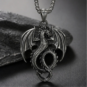 yunnique Dragon Pendant Necklace Stainless Steel Men's Hip Hop Chain Jewelry Animal Shape Geometric Design 3x60cm - Product Image 1