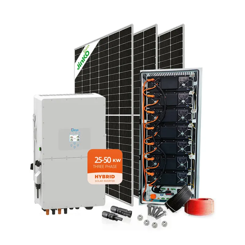 وحدة تخزين طاقة شمسية هجينة صناعية من ثلاث مراحل بقدرة 50 كيلو وات 200 كيلو وات/ساعة للاستخدام التجاري طقم كامل
