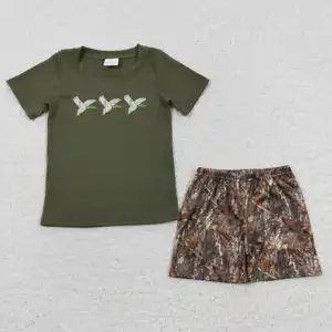 Groothandel Peuter Zomer Korte Mouwen Borduurwerk Eend Set Baby Jongen Katoenen Shirt Kid Camo Shorts Kinderen Outfit