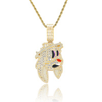 Collier pendentif lapin de dessin animé serti de zircone cubique taille baguette, bijoux hip-hop pour hommes, vente en gros